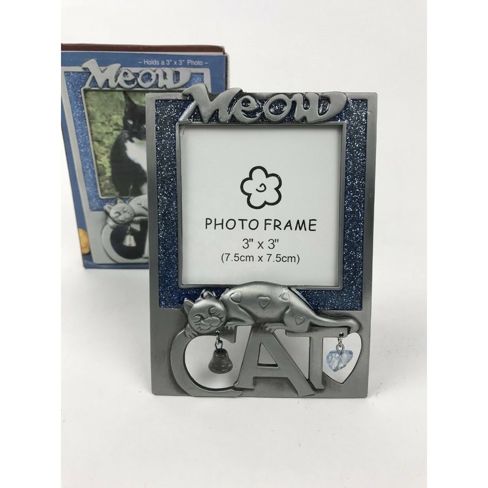 Metal Meow Cat Photo Picture Frame Bell Fits 3" X